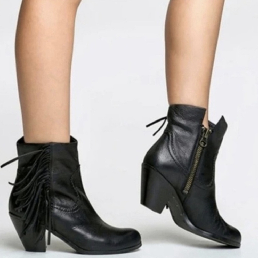 Sam Edelman Black Fringe Booties